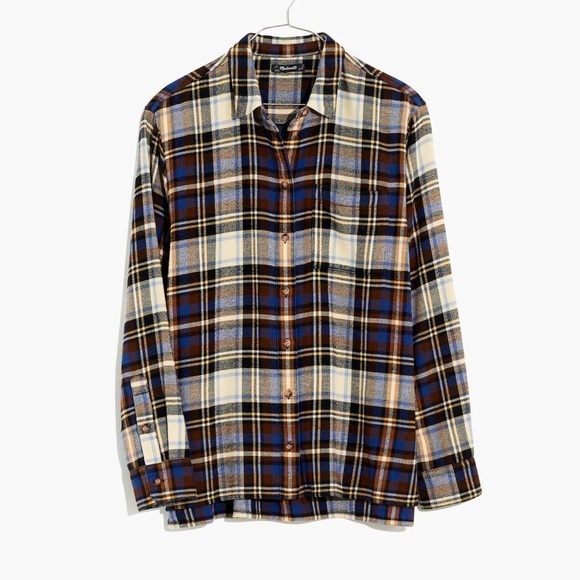 Madewell Flannel Oversized Ex-Boyfriend Shirt in Fuller Plaid Blue Tartan - Picture 6 of 10